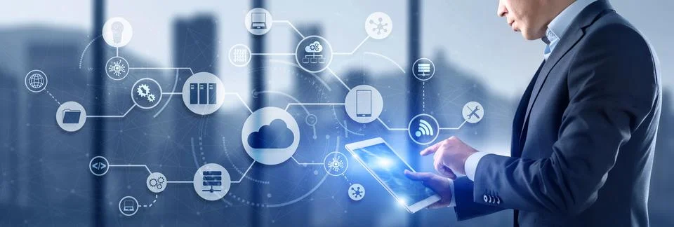 Cloud Computing concept on modern city futuristic background 스톡 사진