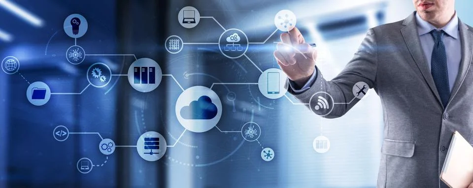 Cloud Computing concept on modern city futuristic background Stock Photos