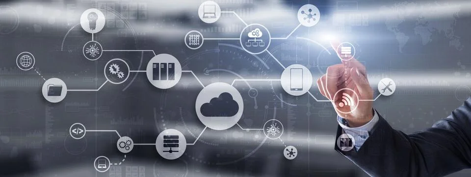 Cloud Computing concept on modern city futuristic background Foto stock