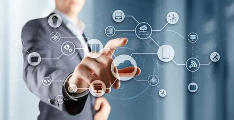 Cloud Computing concept on modern city futuristic background Stock Photos