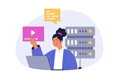 Cloud computing concept in modern flat design for web. Woman working with o.. Stock Illustration