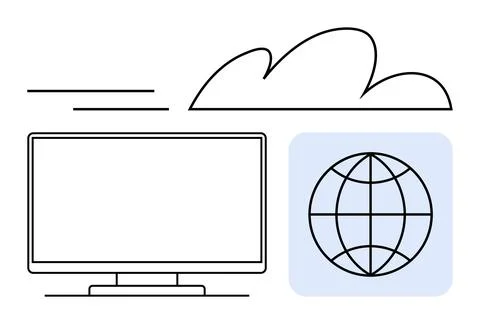 Cloud Computing Concept With Monitor, Cloud, and Globe Elements Representin.. Stock Illustration