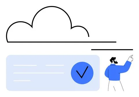 Cloud Computing Concept with Network Line and Checklist Marked as Complete .. Stock Illustration