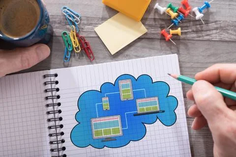 Cloud computing concept on a notepad Stock Photos