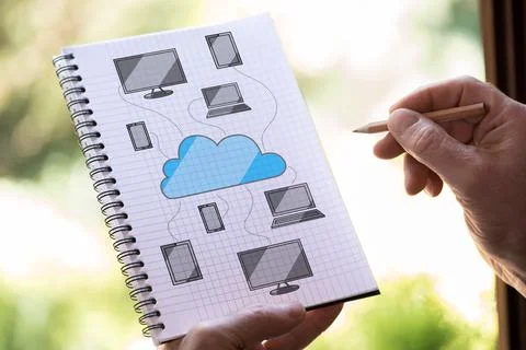 Cloud computing concept on a notepad Stock Photos