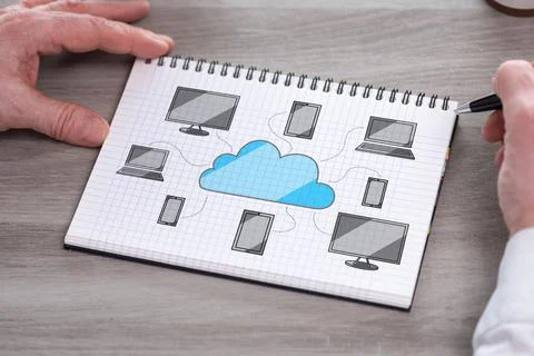 Cloud computing concept on a notepad Foto stock