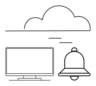 Cloud Computing Concept with Notification Bell and Monitor for Data Managem.. Illustrazione stock