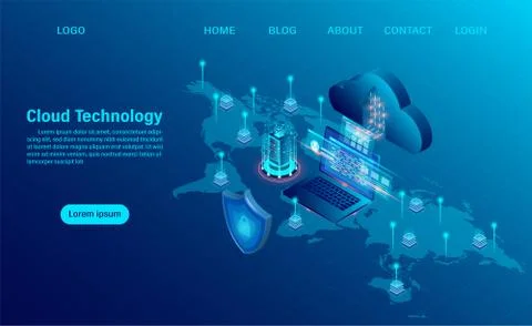 Cloud Computing Concept. Online computing technology. Big data flow processin 스톡 일러스트