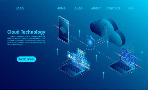 Cloud Computing Concept. Online computing technology. Big data flow processin イラスト素材