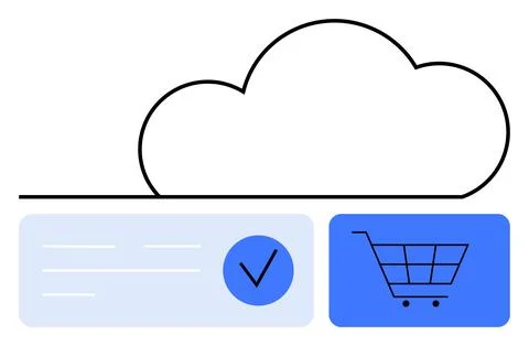 Cloud computing concept with online shopping cart and security verification イラスト素材