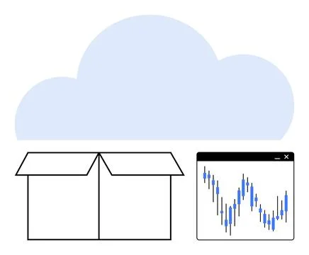 Cloud Computing Concept with Open Box and Financial Chart Window Иллюстрация