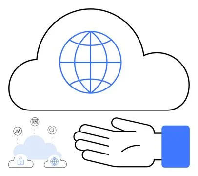 Cloud Computing Concept with Open Hand and Digital Network Elements for Dat.. 스톡 일러스트