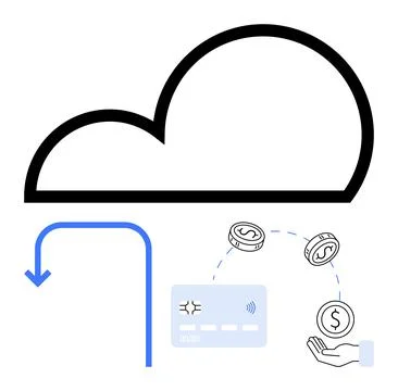 Cloud computing concept with payment card and cryptocurrency symbols for di.. Stock Illustration