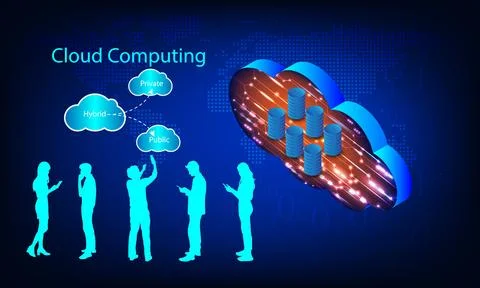 Cloud computing concept with people uses smartphone connection Vector illus.. Stock Illustration