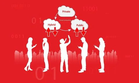 Cloud computing concept with people uses smartphone connection Vector illus.. Stock Illustration