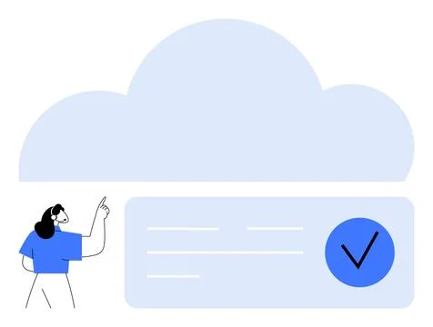 Cloud Computing Concept with Person Pointing at a Verification Symbol and L.. Stock Illustration