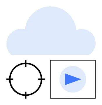 Cloud computing concept with play button and target symbol Stock Illustration