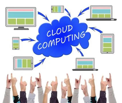 Cloud computing concept pointed by several fingers Foto stock