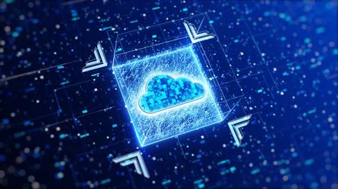 Cloud computing. The concept of protecting and storing data on digital inform Illustrazione stock