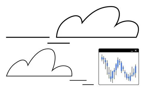 Cloud computing concept with real-time stock market data visualization on a 스톡 일러스트