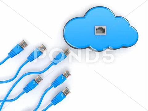 Cloud computing concept. rj-45 plugs on white background. Stock Illustration
