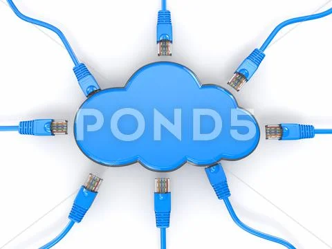Cloud computing concept. rj-45 plugs on white background. Stock Illustration