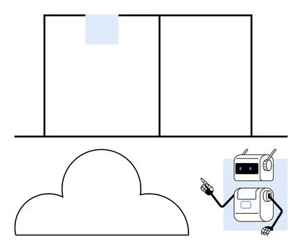 Cloud Computing Concept with Robot Illustration and Divided Interface Stock Illustration