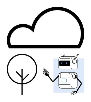 Cloud Computing Concept with Robotic Technology and Eco-Friendly Elements Stock Illustration