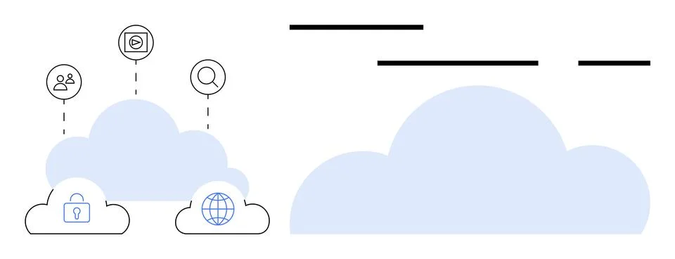 Cloud Computing Concept with Security, Networking, and Collaboration Icons Stock Illustration