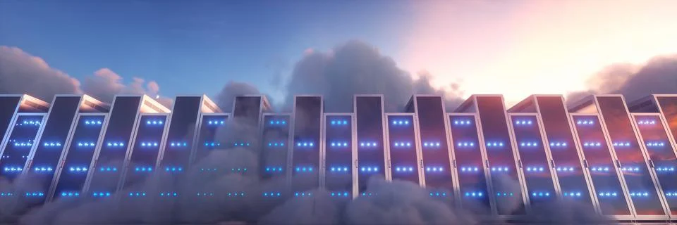 Cloud computing concept. Servers in the clouds. 3d rendering Stock Illustration