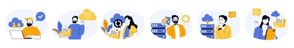 Cloud computing concept set with characters in flat design for web. People .. Stock Illustration