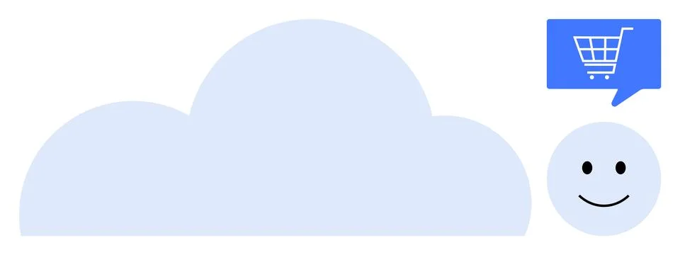 Cloud Computing Concept with Shopping Cart Icon and Smiling Face Stock Illustration