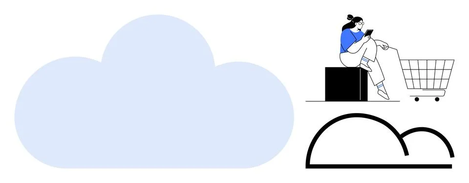 Cloud Computing Concept with Shopping Elements and Minimalist Design Stock Illustration