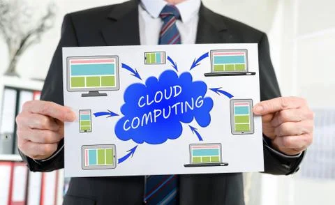 Cloud computing concept shown by a businessman 스톡 사진