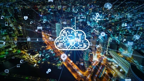 Cloud computing concept. Smart city. Communication network. Stock Footage 122920524