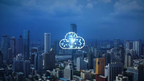 Cloud computing concept. Smart city. Communication network. Video stock 128752006