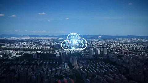 Cloud computing concept. Smart city. Communication network. Stock Footage 128752368