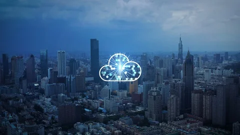 Cloud computing concept. Smart city. Communication network. 스톡 동영상 128752374
