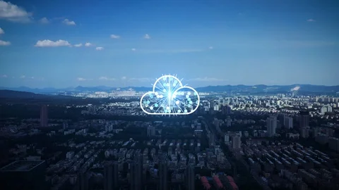 Cloud computing concept. Smart city. Communication network. Stock-Footage 128752379