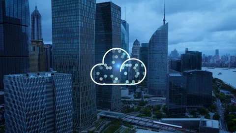 Cloud computing concept. Smart city. Communication network. Stock Footage 128752528