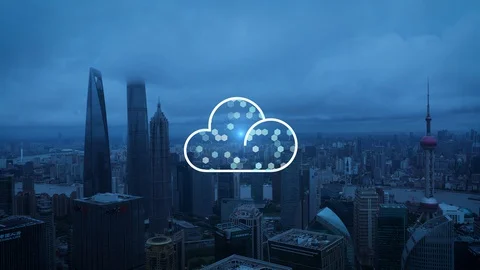 Cloud computing concept. Smart city. Communication network. Stockbeeldmateriaal 128753038