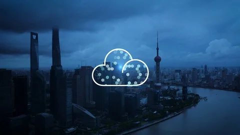 Cloud computing concept. Smart city. Communication network. 스톡 동영상 128753330