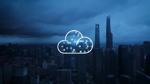 Cloud computing concept. Smart city. Communication network. Video stock 128753417