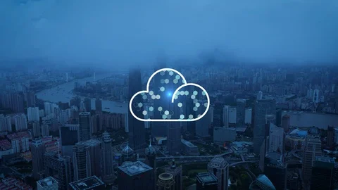 Cloud computing concept. Smart city. Communication network. Видео 128753458