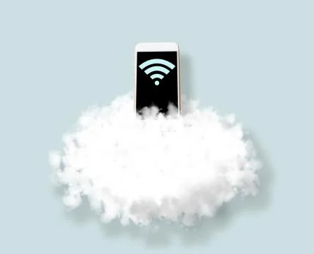 Cloud computing concept, Smartphone and wireless on clound. Stock Photos