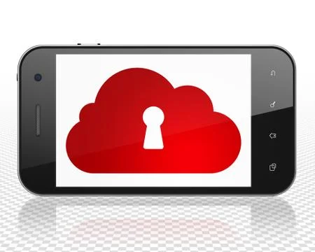 Cloud computing concept: Smartphone with Cloud With Keyhole on display Stock Illustration