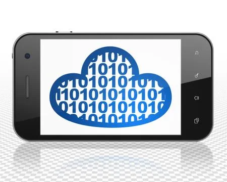Cloud computing concept: Smartphone with Cloud With Code on display Illustrazione stock