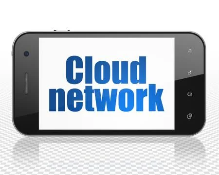 Cloud computing concept: Smartphone with Cloud Network on display 库存插图