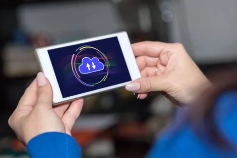 Cloud computing concept on a smartphone Stock Photos