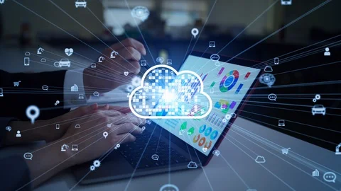 Cloud computing concept. Software as a Service. SaaS. Communication network. Stock Footage 125202311